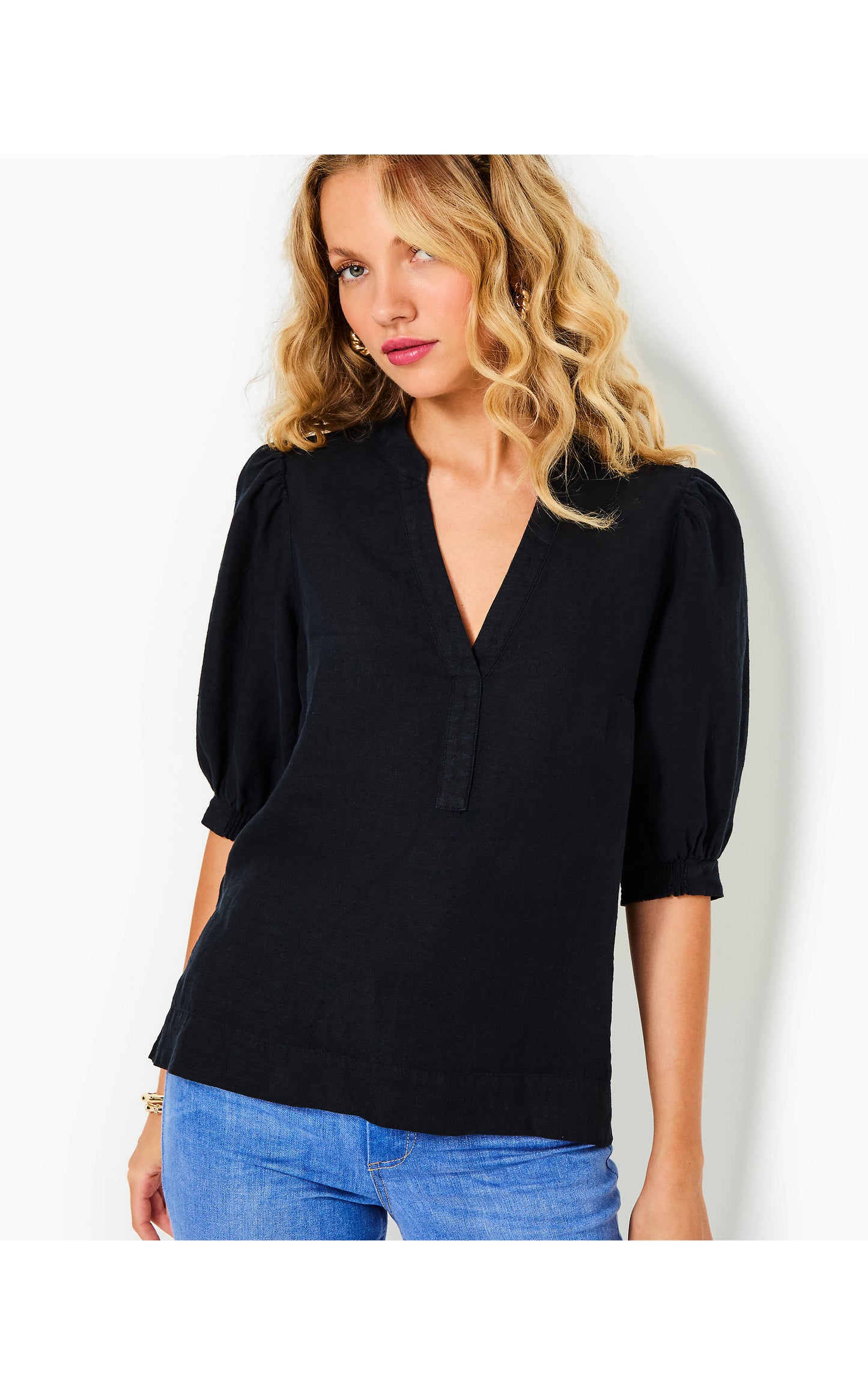 MIALEIGH ELBOW SLEEVE LINEN TOP