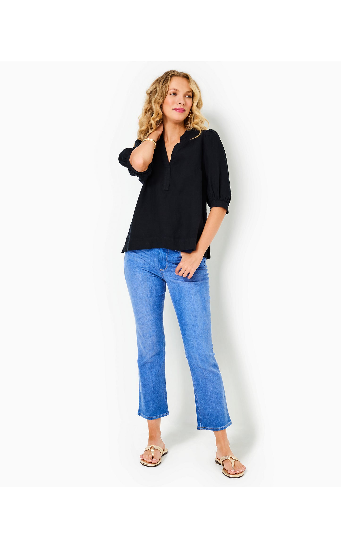 MIALEIGH ELBOW SLEEVE LINEN TOP