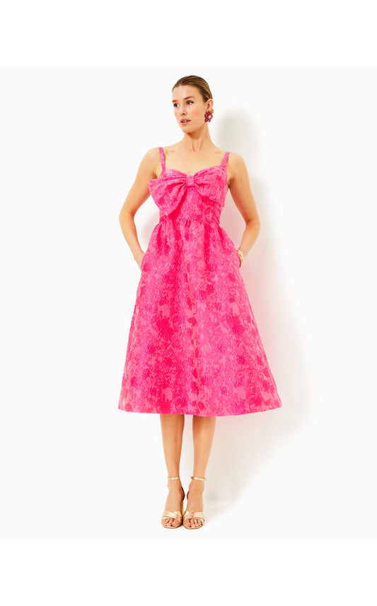 ELLARA JACQUARD MIDI BOW DRESS