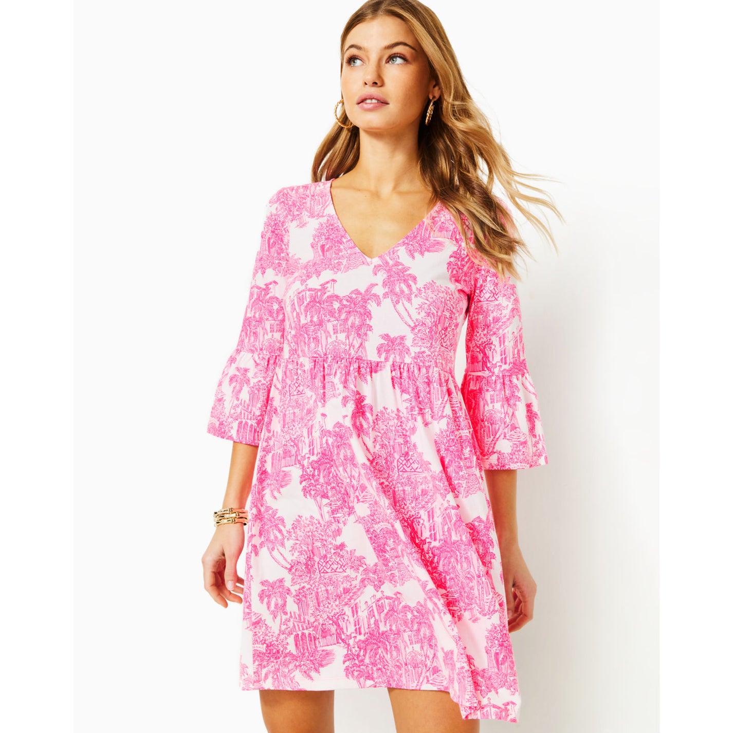 JANNIE V-NECK 3/4 SLEEVE DRESS – Pink Sorbet | Lilly Pulitzer Store ...