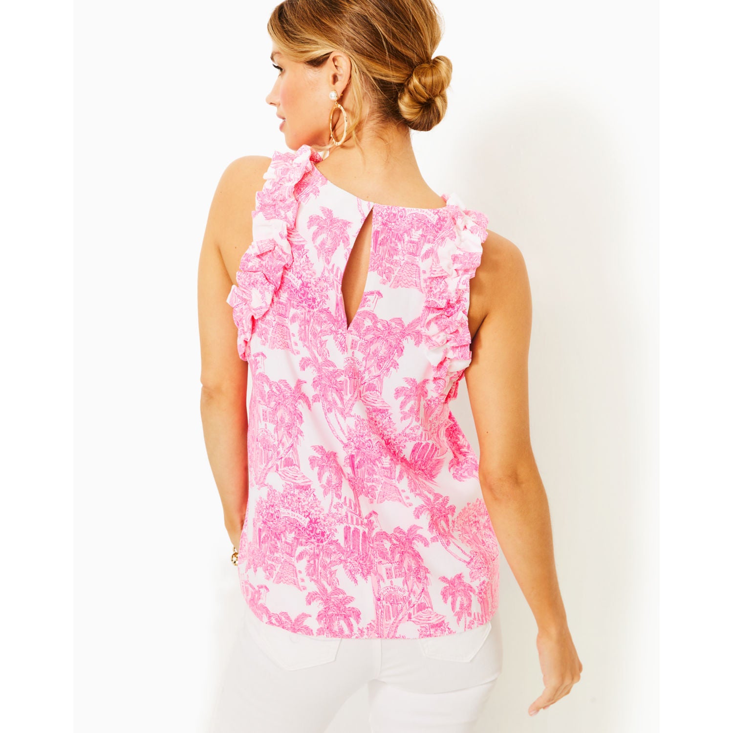 KAILEE SLEEVELESS RUFFLE TOP – Pink Sorbet | Lilly Pulitzer Store ...