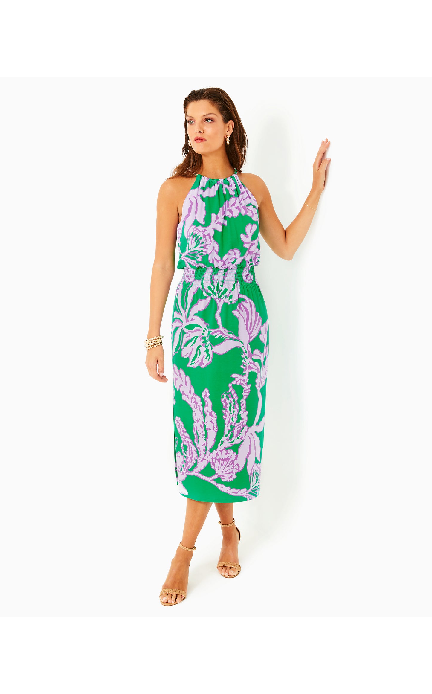 GRACELYN HALTER MIDI DRES - BRAZILIAN GREEN - SALTY SANDBAR OVERSIZED ENIGINEERED KNIT DRESS