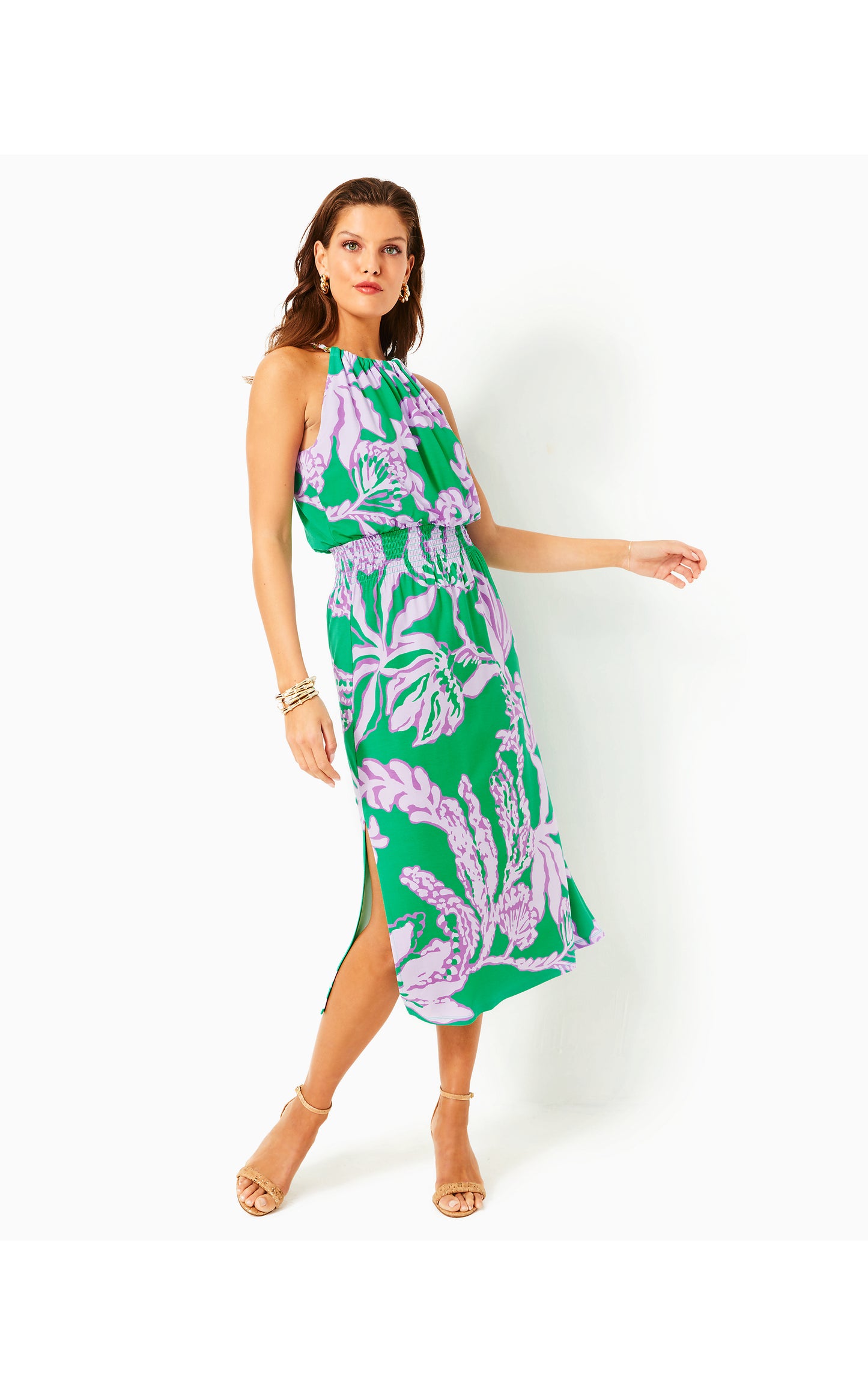 GRACELYN HALTER MIDI DRES - BRAZILIAN GREEN - SALTY SANDBAR OVERSIZED ENIGINEERED KNIT DRESS