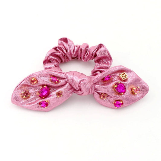 Shimmer Bow Scrunchie with Hand Sewn Crystals in Pink