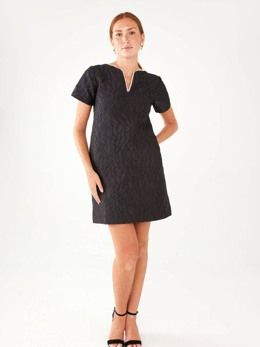 Lulu Black Textured Satin Jacquard Dress