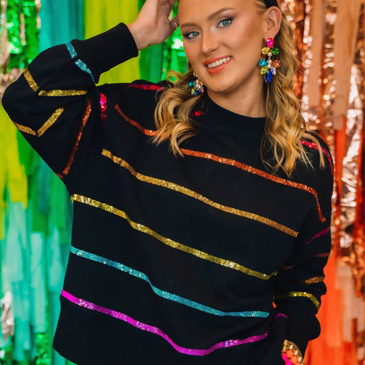 BC Black Rainbow Sequin Stripe Sweatshirt