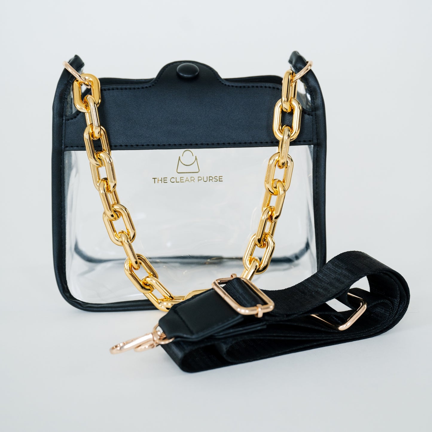 The Clear Purse Black with Gold Chain