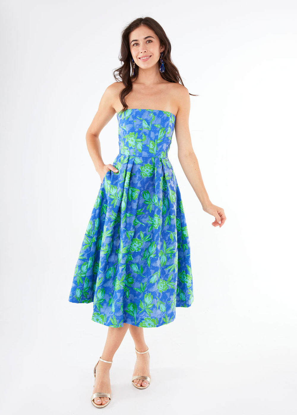 Catherine Dress Cobalt Tropical Tulip Jacquard