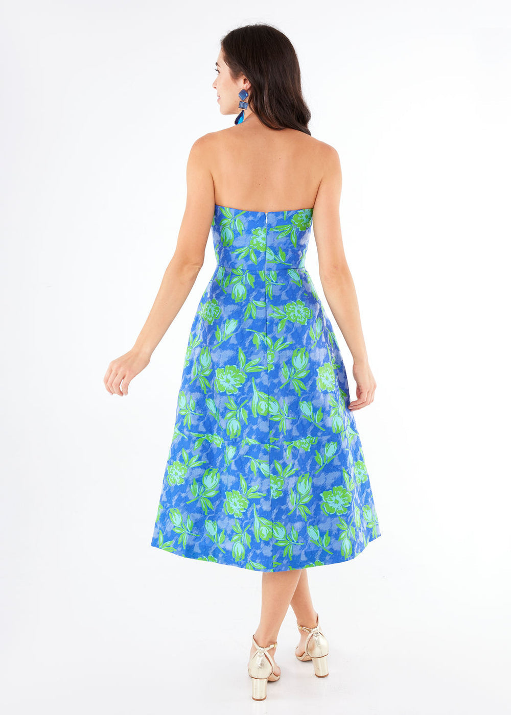 Catherine Dress Cobalt Tropical Tulip Jacquard