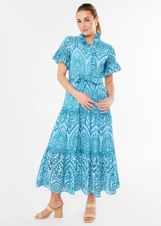 Sadie Maxi Dress Sky Blue Square Eyelet