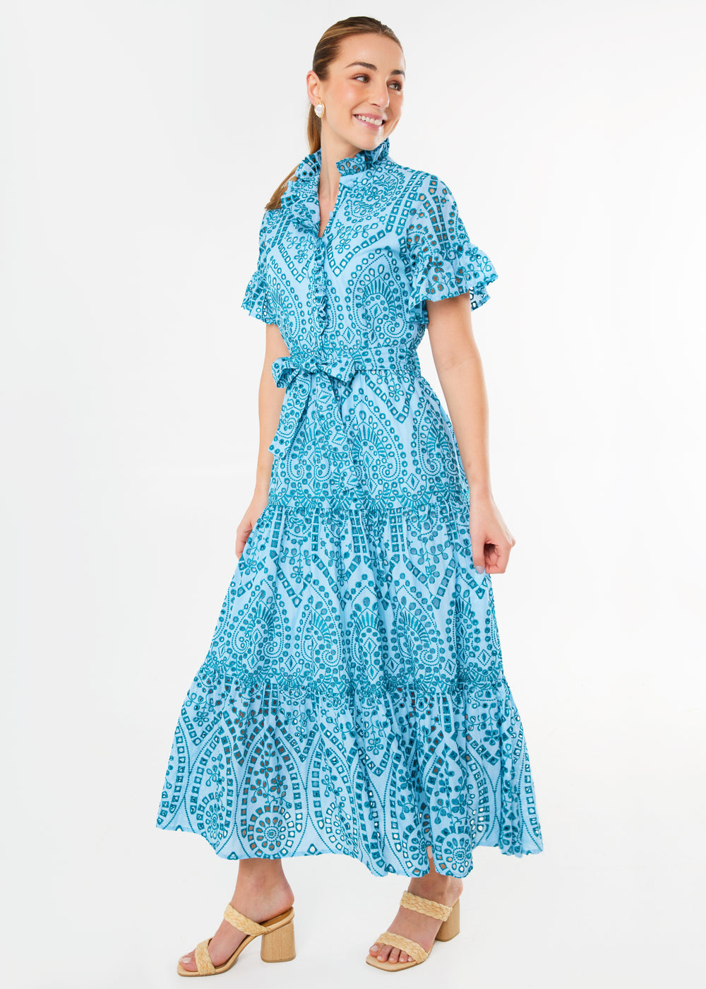 Sadie Maxi Dress Sky Blue Square Eyelet