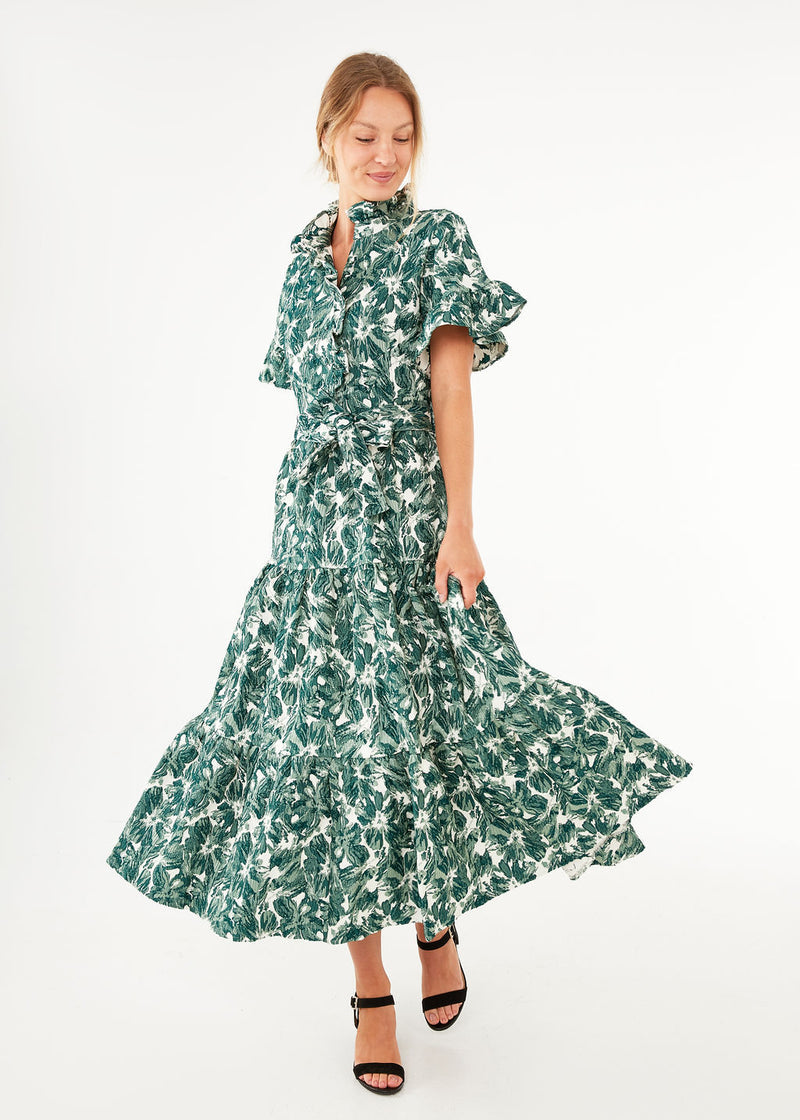 Sadie Maxi Dress Green Hibiscus Jacquard