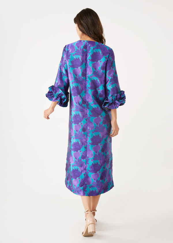 Bronwyn Dress Purple Floral Silhouette Jacquard