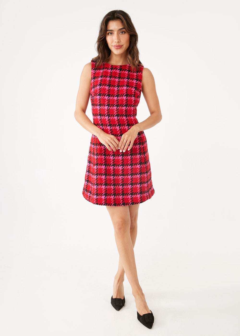 Avery Dress Red Multi Houndstooth