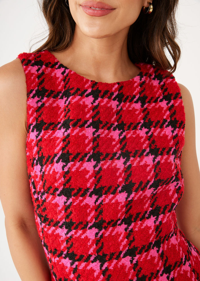 Avery Dress Red Multi Houndstooth