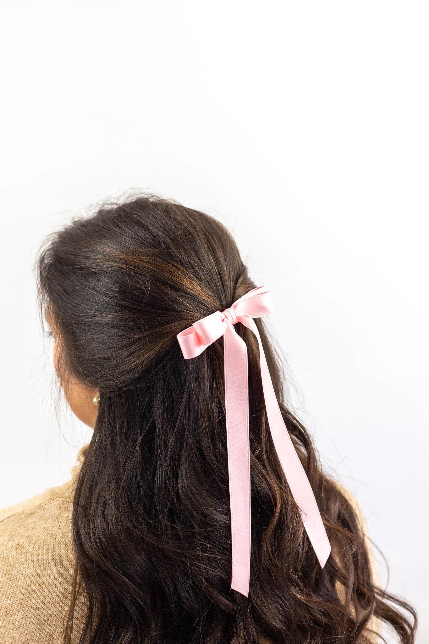 Micro Alice Satin Bow Barrette Soft Pink