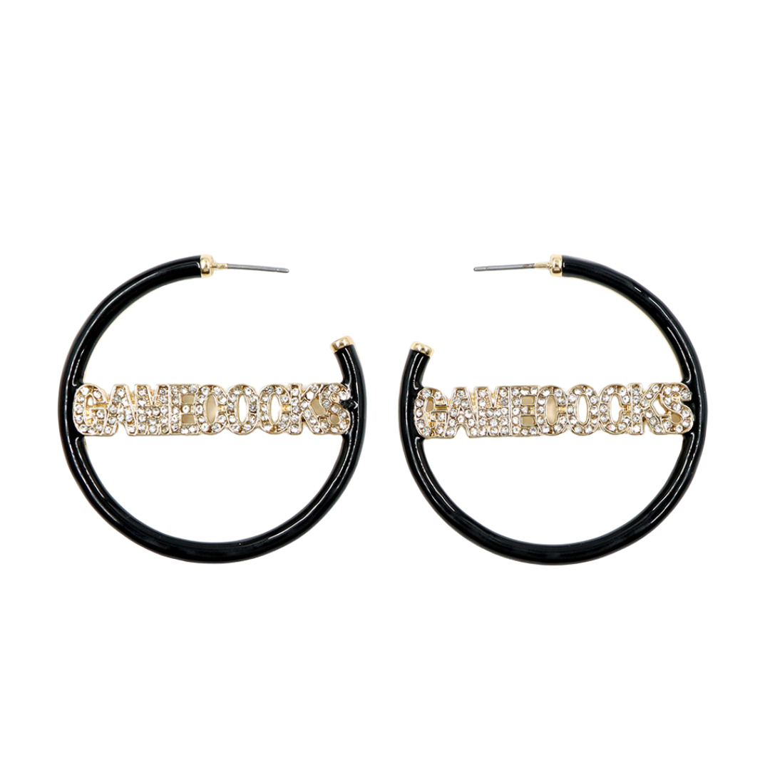 South Carolina GAMECOCKS Black Pave Hoop Earrings