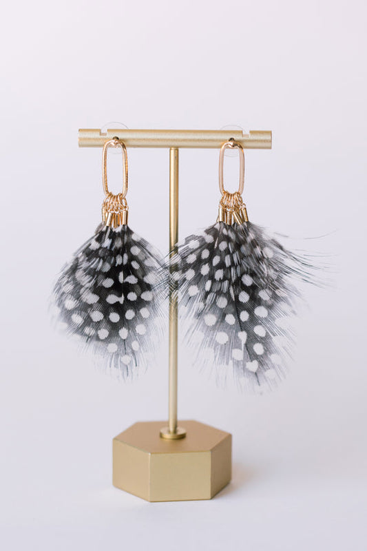 Spotted Feather Statement Tassel Earrings