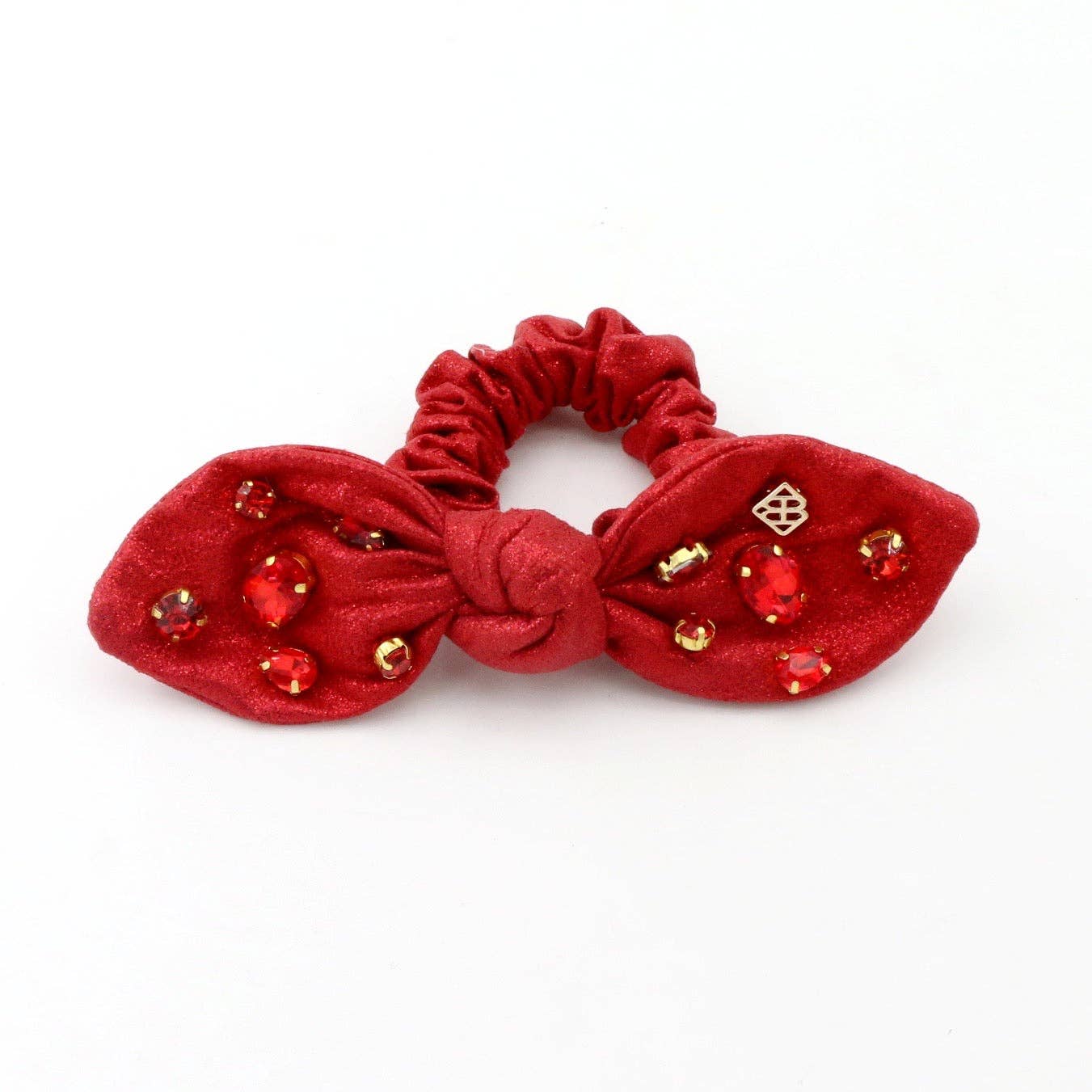 Shimmer Bow Scrunchie with Hand Sewn Crystals in Red